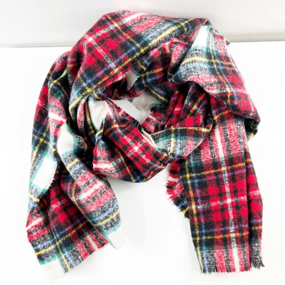 Old Navy Tartan Plaid Flannel Wrap Blanket Scarf Red Green White - Picture 2 of 3